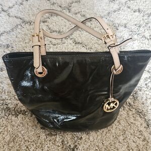 Michael Kors Bag Black Patent Faux Leather Tote Y2K